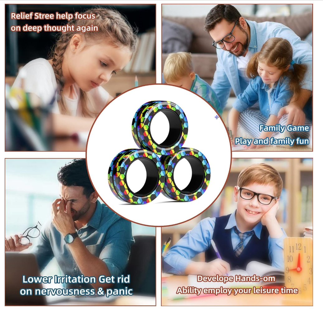 Magnetic Rings Fidget Toy Set, Idea ADHD Fidget Toys, Adult Fidget Magnets Spinner Rings for Anxiety Relief Therapy, Fidget Pack Great Gift for Adults Teens Kids Easter Basket Stuffers (3PCS)