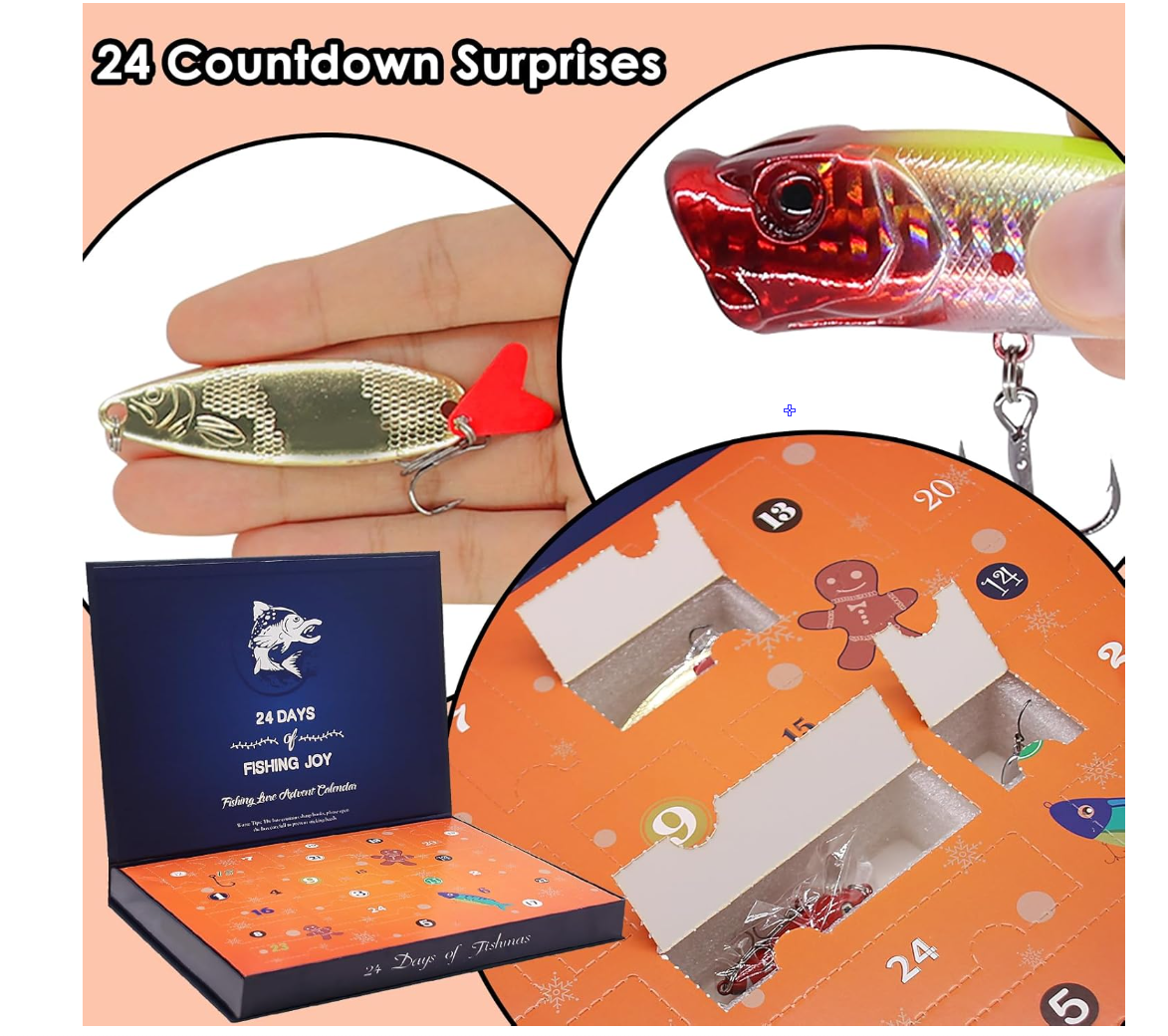 Fishing Advent Calendar 2025, 24 Day Fishing Lure Countdown Calendar, Xmas Fishing Gift Christmas Countdown Fish Tackle Set Fishing Tackle for Father Lovers Boyfriend Brother