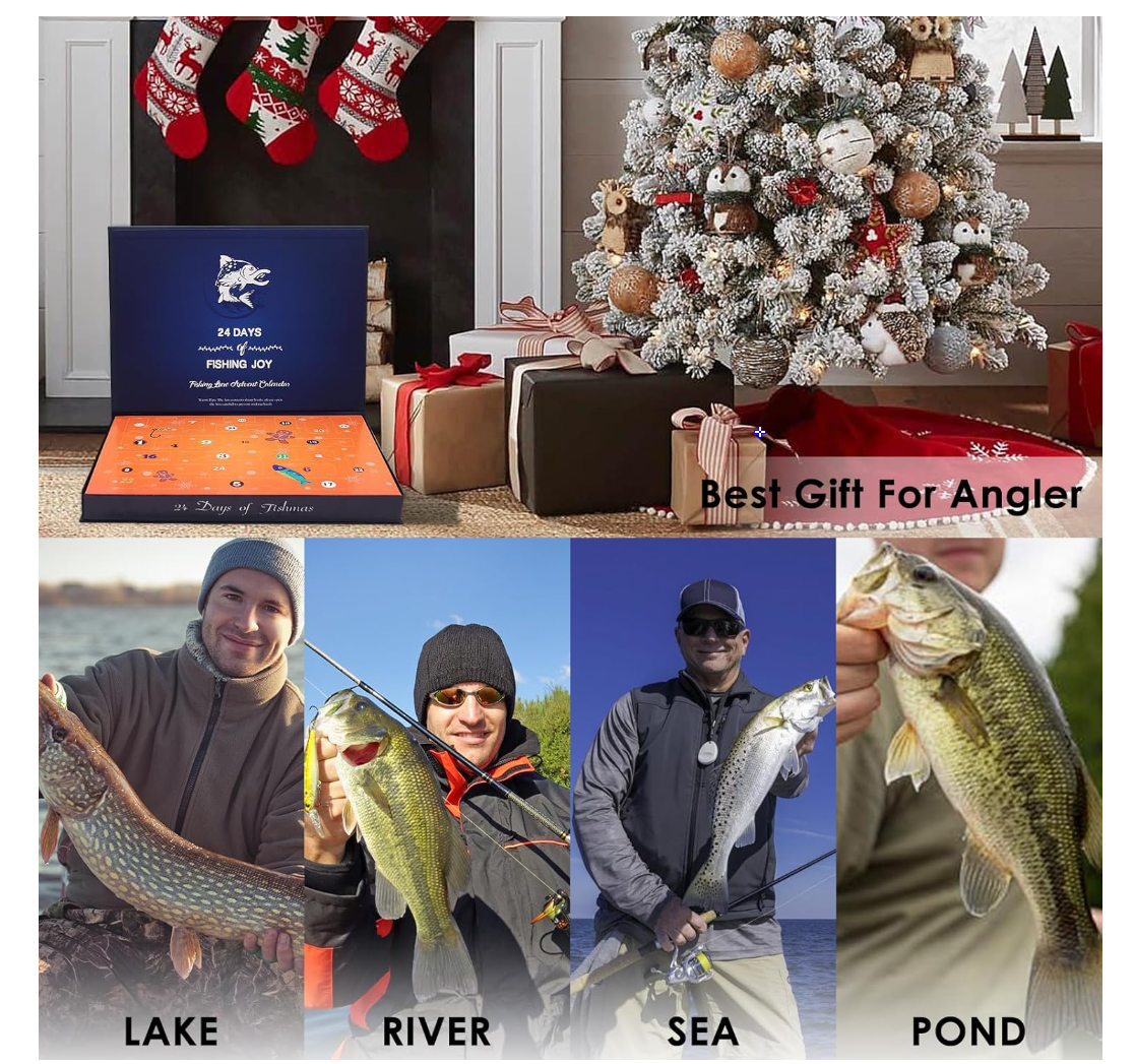 Fishing Advent Calendar 2025, 24 Day Fishing Lure Countdown Calendar, Xmas Fishing Gift Christmas Countdown Fish Tackle Set Fishing Tackle for Father Lovers Boyfriend Brother