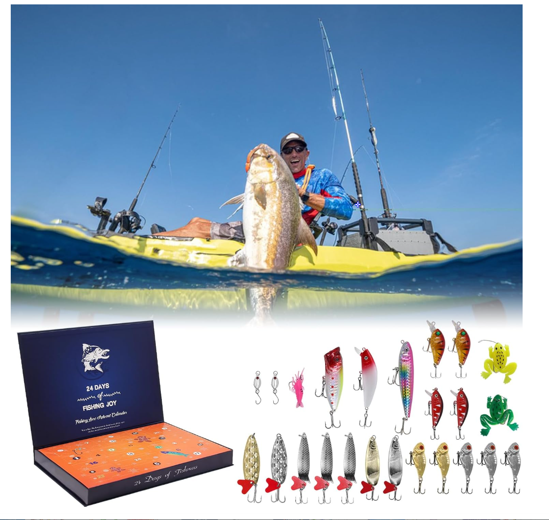 Fishing Advent Calendar 2025, 24 Day Fishing Lure Countdown Calendar, Xmas Fishing Gift Christmas Countdown Fish Tackle Set Fishing Tackle for Father Lovers Boyfriend Brother