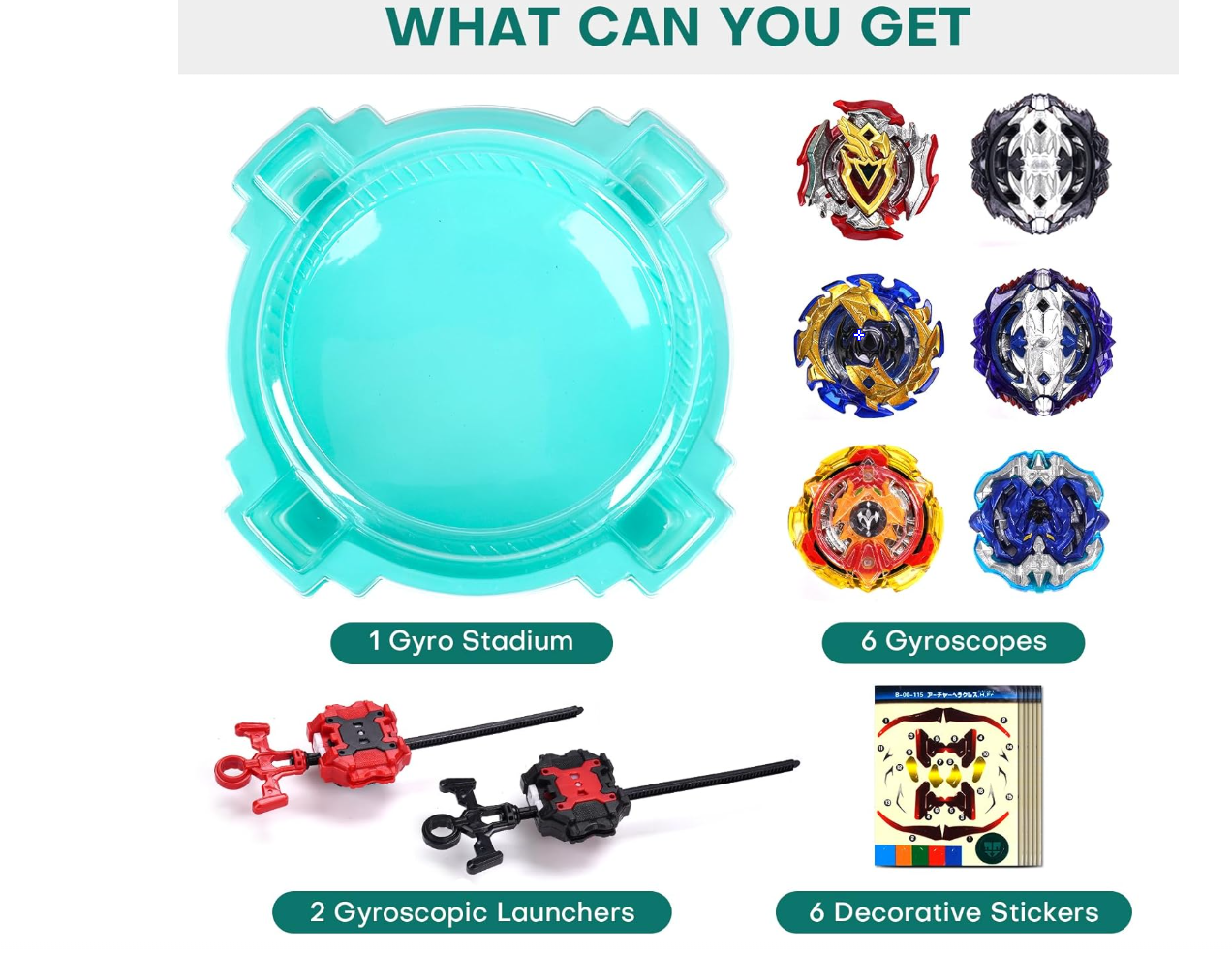 COCOFOX Battling Top Burst Toy Set Game Complete Battle Game Set with Stadium, 6 Battling Tops and 2 Launchers, Toys for 6 Year Old Boys & Girls & Up (Amazon Exclusive) Green