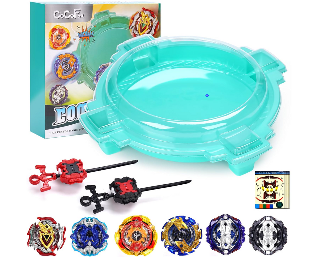 COCOFOX Battling Top Burst Toy Set Game Complete Battle Game Set with Stadium, 6 Battling Tops and 2 Launchers, Toys for 6 Year Old Boys & Girls & Up (Amazon Exclusive) Green