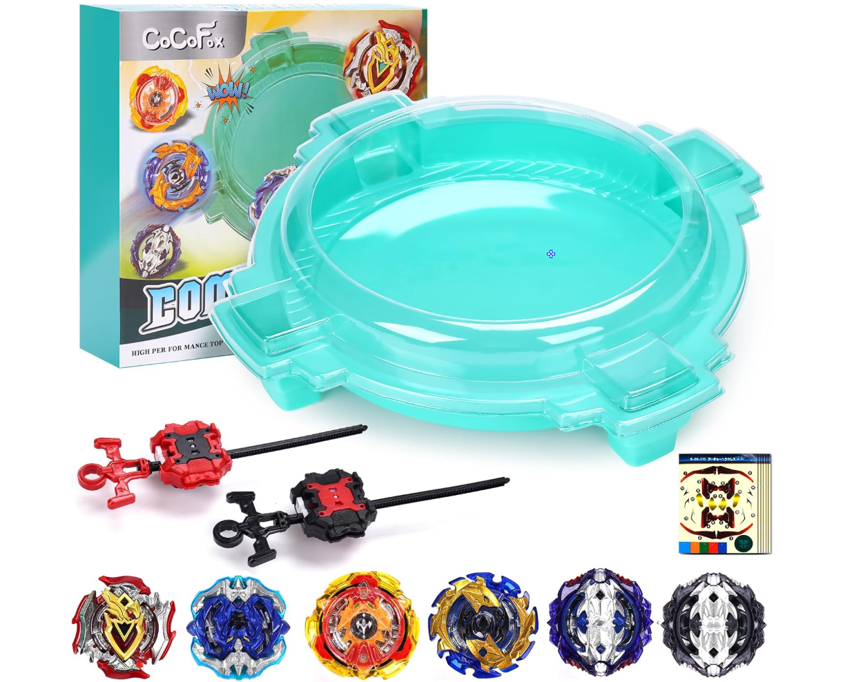 COCOFOX Battling Top Burst Toy Set Game Complete Battle Game Set with Stadium, 6 Battling Tops and 2 Launchers, Toys for 6 Year Old Boys & Girls & Up (Amazon Exclusive) Green