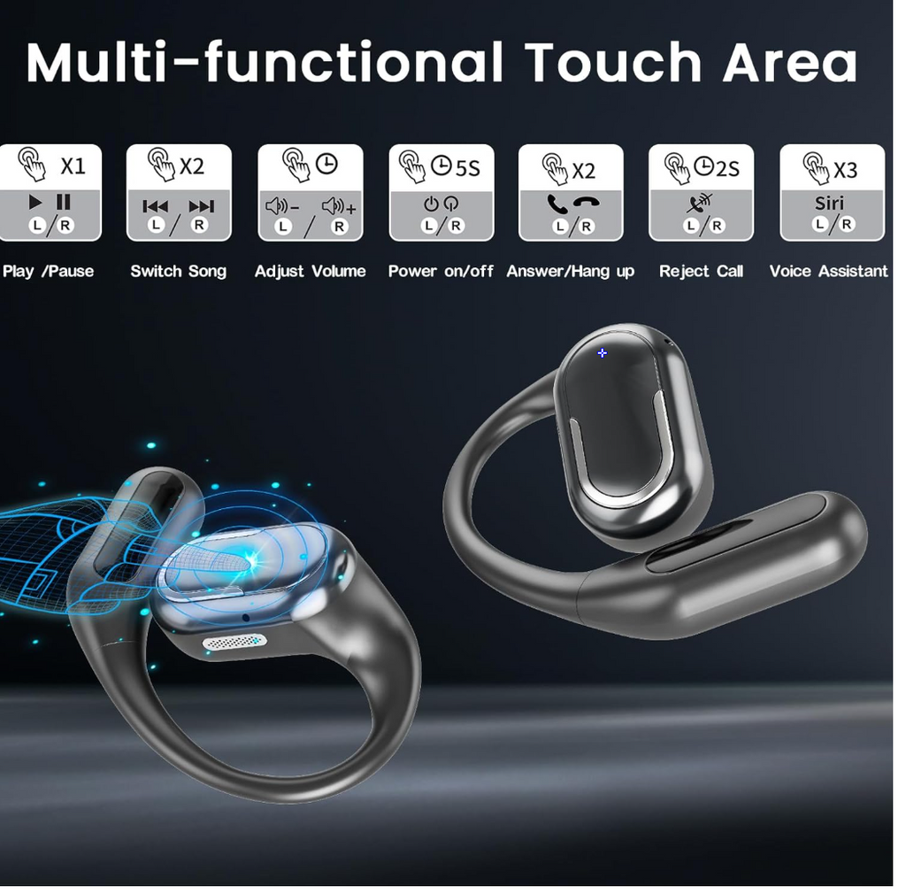 Open Ear Earbuds, Bluetooth 5.4 Headphones with LED Display, 46Hrs Playtime, ENC Noise Cancelling, IPX5 Waterproof, Ergonomic Earhook Design for Running, Workout, Sports