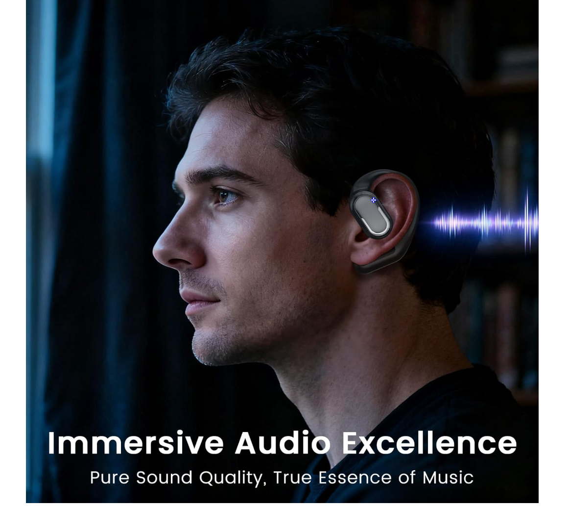 Open Ear Earbuds, Bluetooth 5.4 Headphones with LED Display, 46Hrs Playtime, ENC Noise Cancelling, IPX5 Waterproof, Ergonomic Earhook Design for Running, Workout, Sports