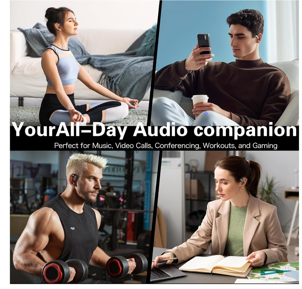 Open Ear Earbuds, Bluetooth 5.4 Headphones with LED Display, 46Hrs Playtime, ENC Noise Cancelling, IPX5 Waterproof, Ergonomic Earhook Design for Running, Workout, Sports