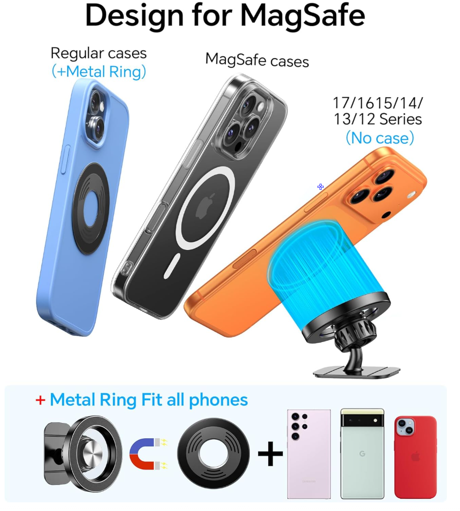 Kaistyle for Magsafe Car Mount【20 Strong Magnets】Magnetic Phone Holder for Car Phone Holder Mount Dash Mounted Holders Cell Phone Holders for Your Car Accessories for Women Men for iPhone 17 16 15 14