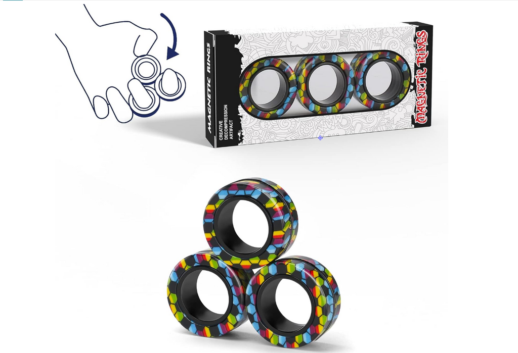 Magnetic Rings Fidget Toy Set, Idea ADHD Fidget Toys, Adult Fidget Magnets Spinner Rings for Anxiety Relief Therapy, Fidget Pack Great Gift for Adults Teens Kids Easter Basket Stuffers (3PCS)