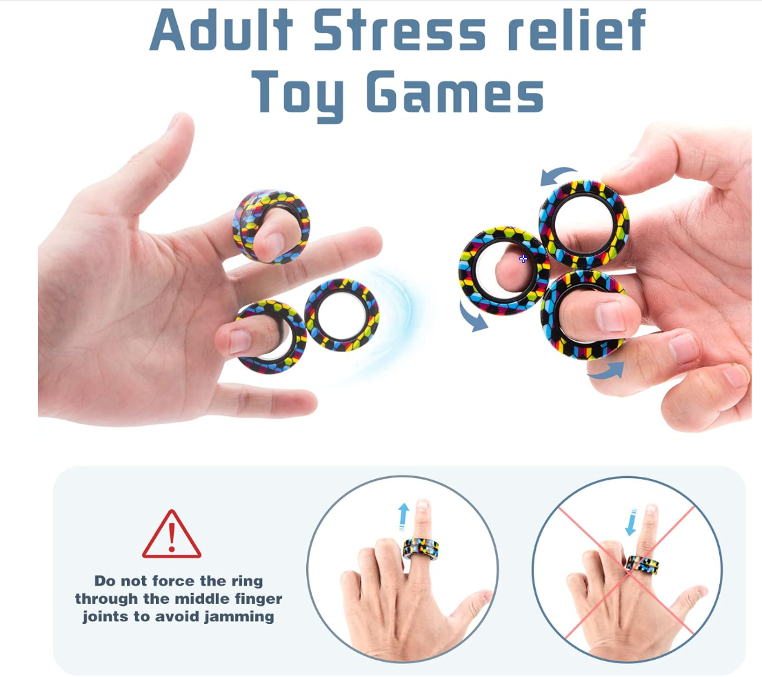 Magnetic Rings Fidget Toy Set, Idea ADHD Fidget Toys, Adult Fidget Magnets Spinner Rings for Anxiety Relief Therapy, Fidget Pack Great Gift for Adults Teens Kids Easter Basket Stuffers (3PCS)