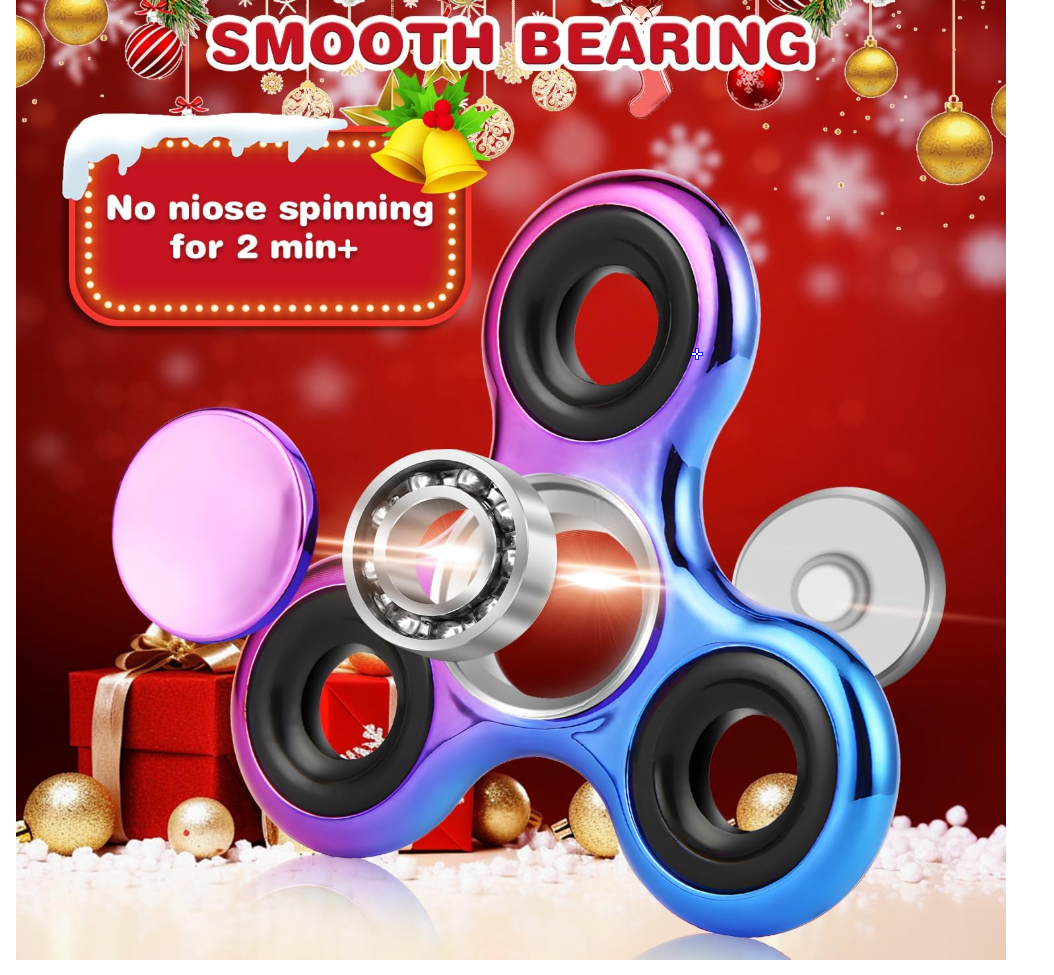 Fidget Spinner 2 Pack, Metal Fidget Spinners Christmas Fidget Toys for Kids - Stress Relief Hand Spinner for ADHD Christmas Autism Gifts, Stocking Stuffers Classroom Rewards for Boys Girls