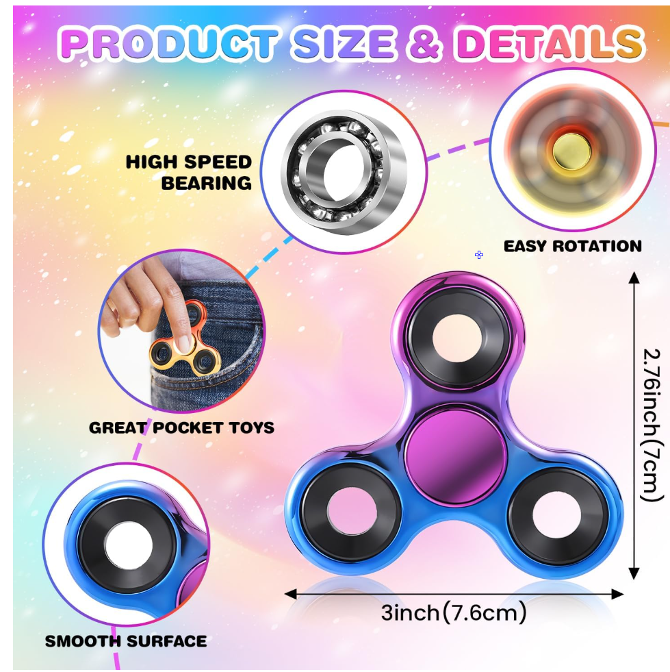 Fidget Spinner 2 Pack, Metal Fidget Spinners Christmas Fidget Toys for Kids - Stress Relief Hand Spinner for ADHD Christmas Autism Gifts, Stocking Stuffers Classroom Rewards for Boys Girls