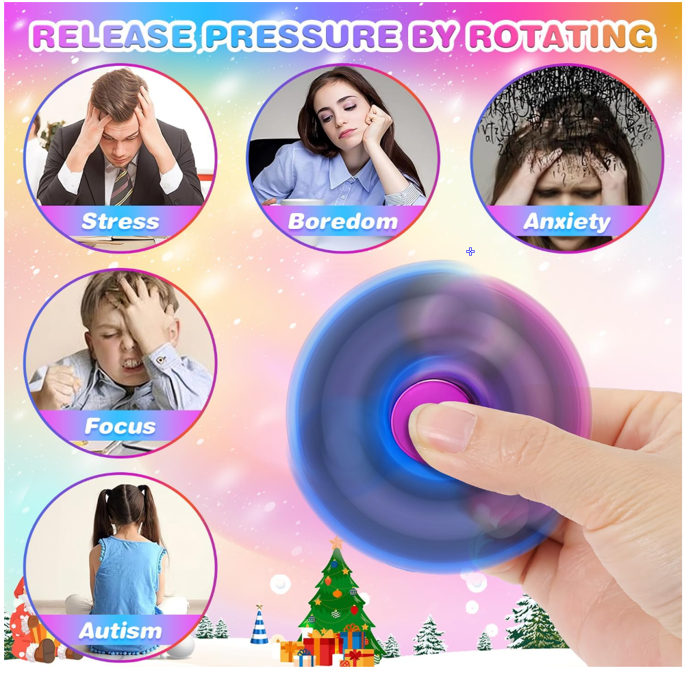 Fidget Spinner 2 Pack, Metal Fidget Spinners Christmas Fidget Toys for Kids - Stress Relief Hand Spinner for ADHD Christmas Autism Gifts, Stocking Stuffers Classroom Rewards for Boys Girls