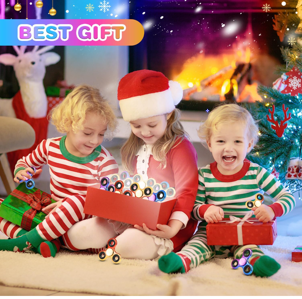 Fidget Spinner 2 Pack, Metal Fidget Spinners Christmas Fidget Toys for Kids - Stress Relief Hand Spinner for ADHD Christmas Autism Gifts, Stocking Stuffers Classroom Rewards for Boys Girls