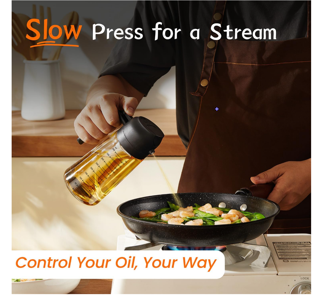 TrendPlain 16oz/470ml Glass Olive Oil Sprayer for Cooking – 2 in 1 Olive Oil Dispenser Bottle for Kitchen Gadgets and Air Fryer Accessories, Salad, BBQ - Black