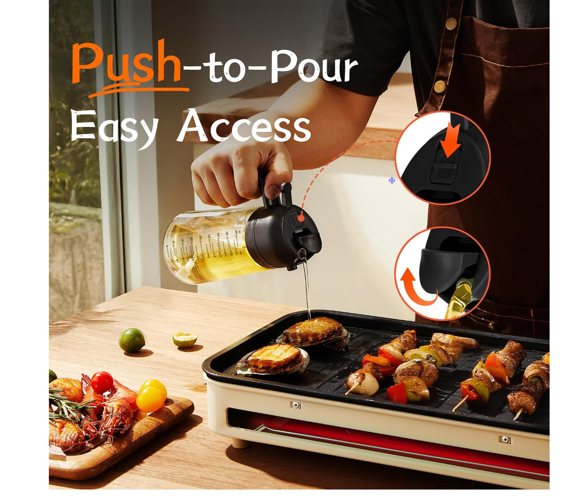 TrendPlain 16oz/470ml Glass Olive Oil Sprayer for Cooking – 2 in 1 Olive Oil Dispenser Bottle for Kitchen Gadgets and Air Fryer Accessories, Salad, BBQ - Black