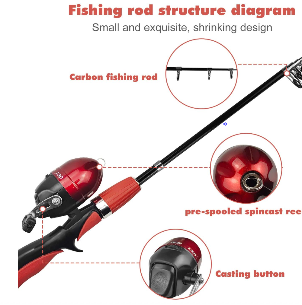 Urban Deco Kids Fishing Pole Set Portable Telescopic Kids Fishing Rod and Reel Combo Kit with Tackle Box for Beginners, Boys,Girls,Youth,Children