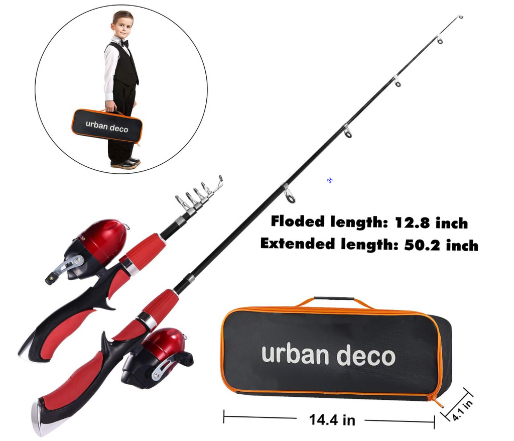 Urban Deco Kids Fishing Pole Set Portable Telescopic Kids Fishing Rod and Reel Combo Kit with Tackle Box for Beginners, Boys,Girls,Youth,Children
