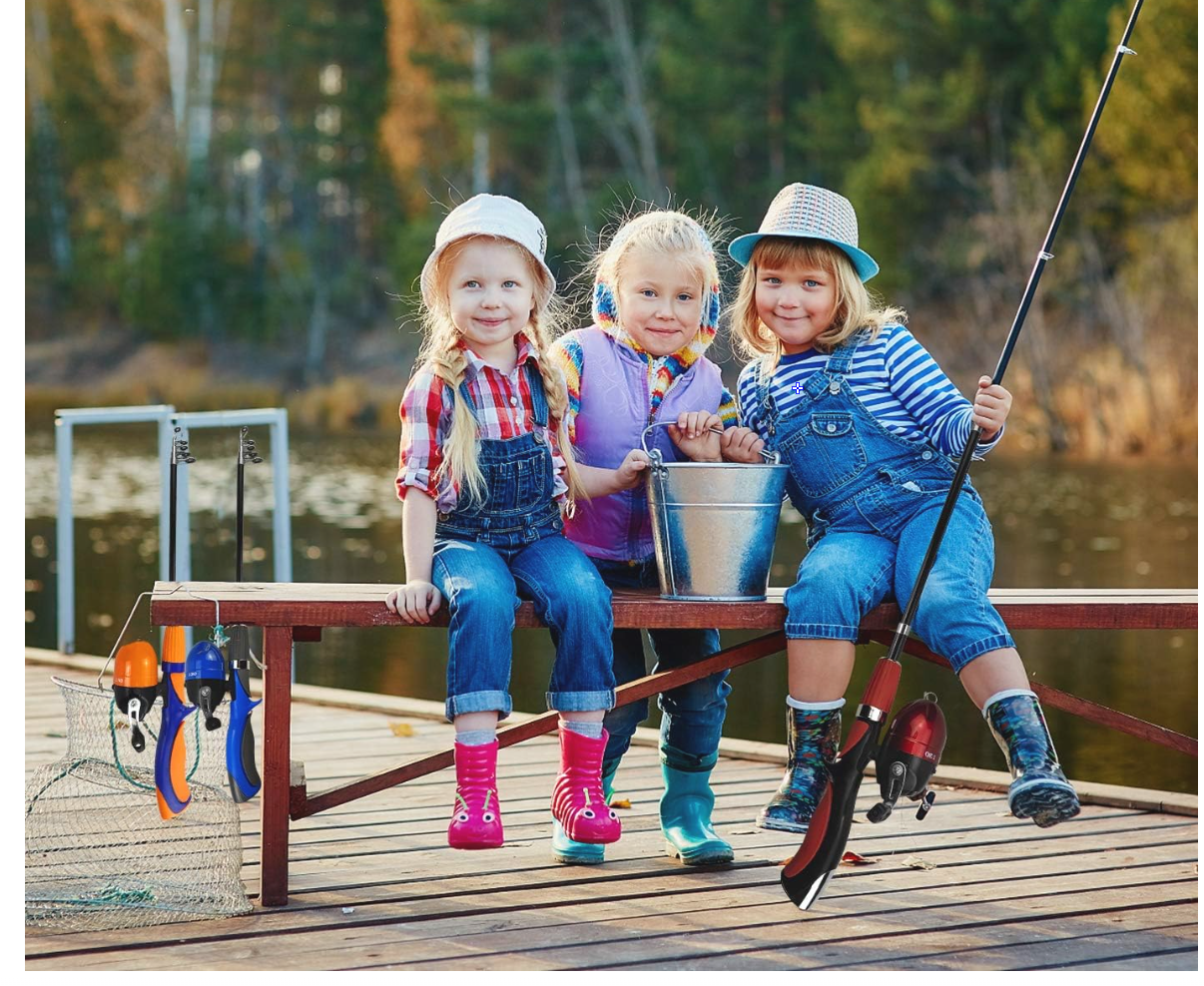 Urban Deco Kids Fishing Pole Set Portable Telescopic Kids Fishing Rod and Reel Combo Kit with Tackle Box for Beginners, Boys,Girls,Youth,Children