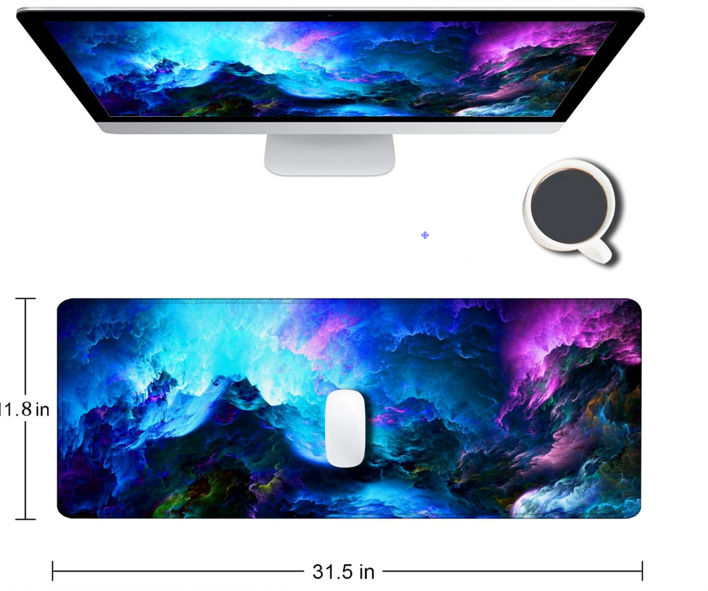 Gaming Mouse Pad, Large Non-Slip Rubber Base Mousepad, Keyboard Mouse Mat, Desk Pad with Stitched Edges, 31.5x11.8inch, Dazzling Galaxy