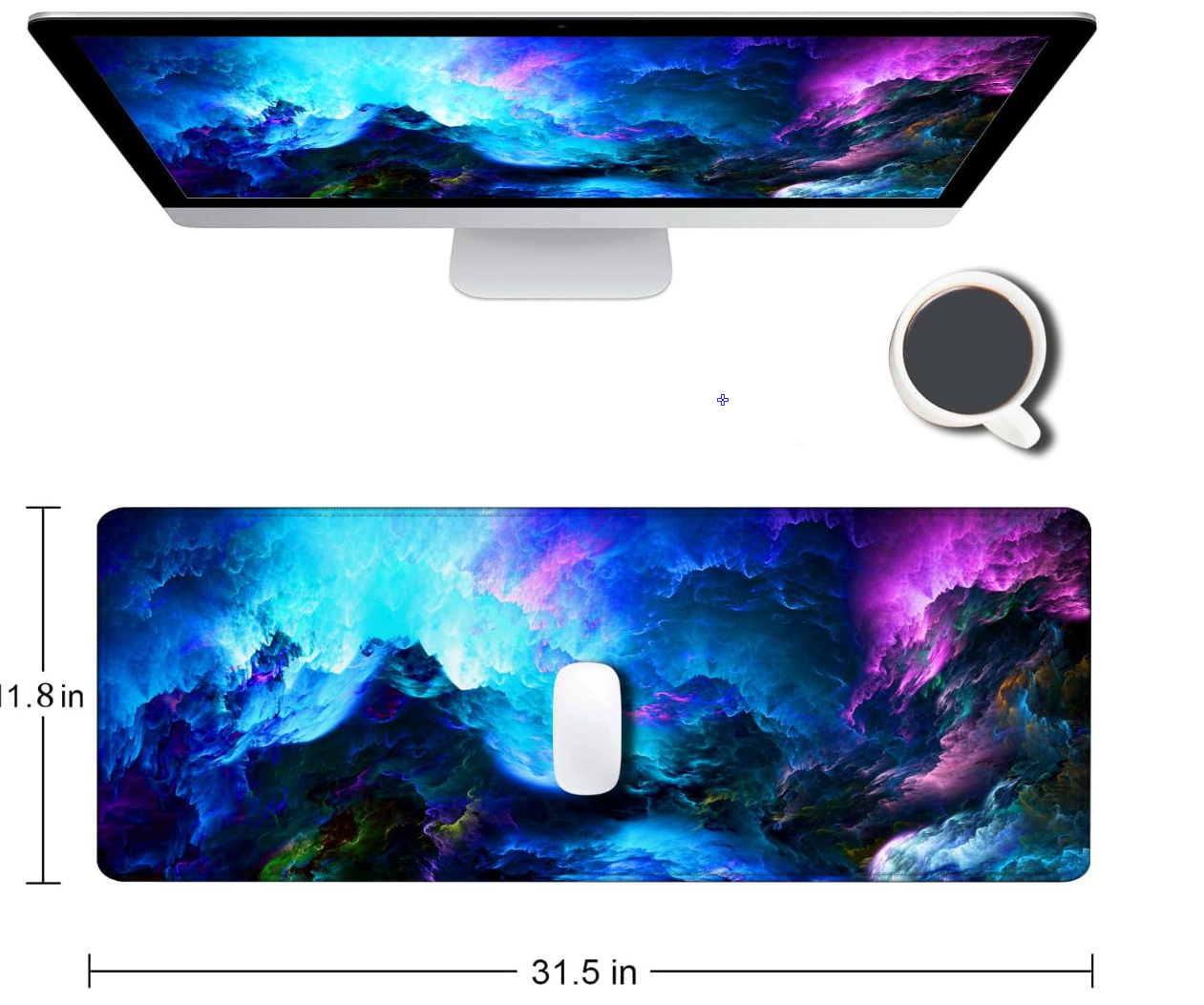 Gaming Mouse Pad, Large Non-Slip Rubber Base Mousepad, Keyboard Mouse Mat, Desk Pad with Stitched Edges, 31.5x11.8inch, Dazzling Galaxy